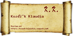 Kozák Klaudia névjegykártya